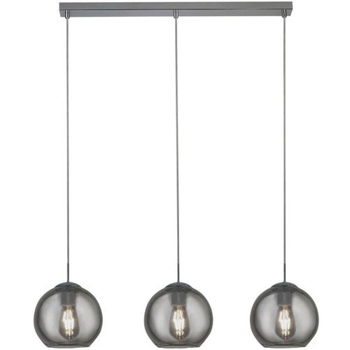 4255596671233 - Pendelleuchte Metall Rauchglas H max 150 cm Chrom Rauchgrau E27 3-flammig Kugelschirm Retro