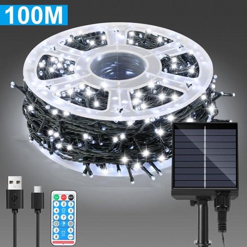 9412302787502 - 100M 100 led Solar Lichterkette IP44 8 Modi Innen Außen WeihnachtenParty Garten Hochzeit Wasserdicht Beleuchtung Deko Kaltweiß - Tolletour