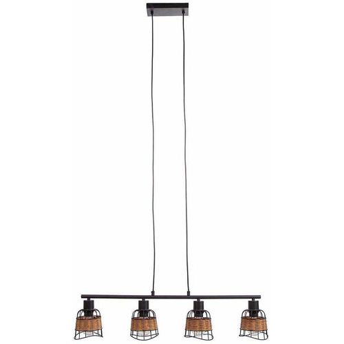 4059157246812 - Etc-shop - Pendelleuchte Rattan Esszimmer Deckenlampe Küche hängend Hängelampe Wohnzimmer schwarz Gitter Grasgeflecht braun 4x E27 Fassungen LxBxH