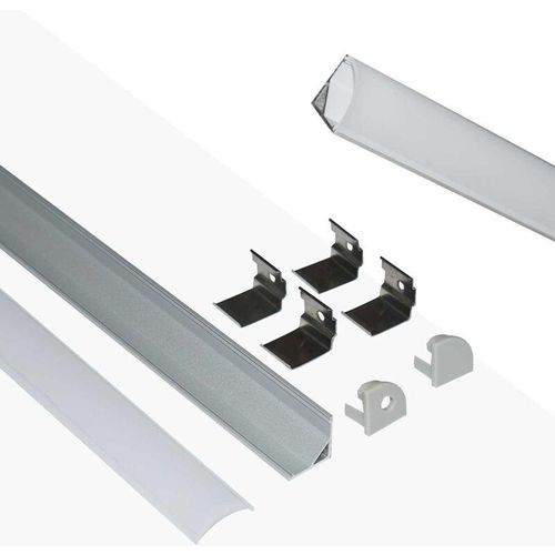 8435427134373 - Barcelona Led - Aluminium-Eckprofil für LED-Streifen mit Diffusor - 4 Klemmen - 2 Abdeckungen - 16x16mm - 2 Meter