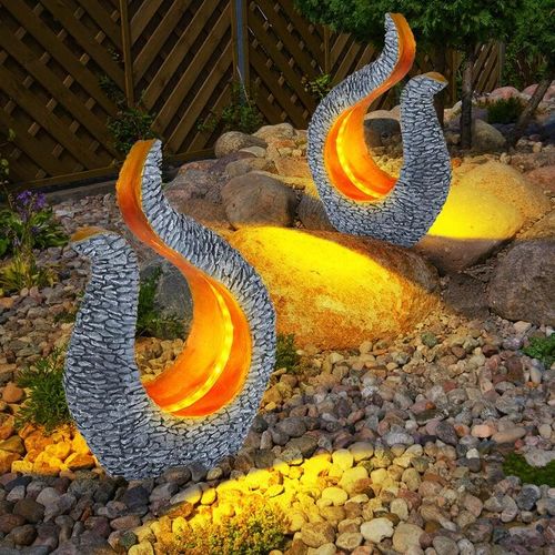 9007371461363 - - Solarleuchte Gartendeko Solar Skulptur Steinoptik Solarlampe Design gold grau led warmweiß LxBxH 235x11x345 cm 2er Set