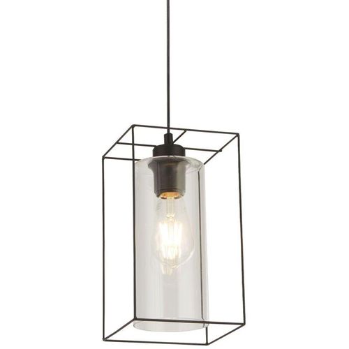 4255596674173 - Licht-erlebnisse - Pendelleuchte Glas Metall E27 15 cm breit h max 132 cm Schwarz eckig Modern Hängelampe