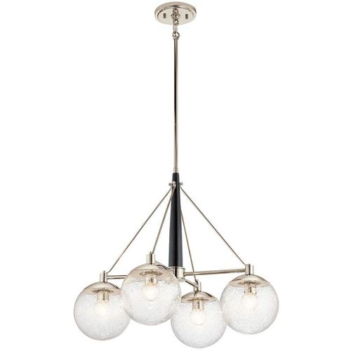 4255596733566 - Licht-erlebnisse - Pendelleuchte Metall Glas h max 1606 cm Nickel poliert E27 4-flammig Kugel Schirm Vintage Design