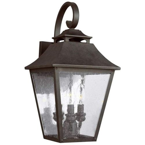 4255596729675 - Licht-erlebnisse - Wandlampe außen Edelstahl Glas 489 cm hoch IP44 Schwarz antik E14 3-flammig Rustikal