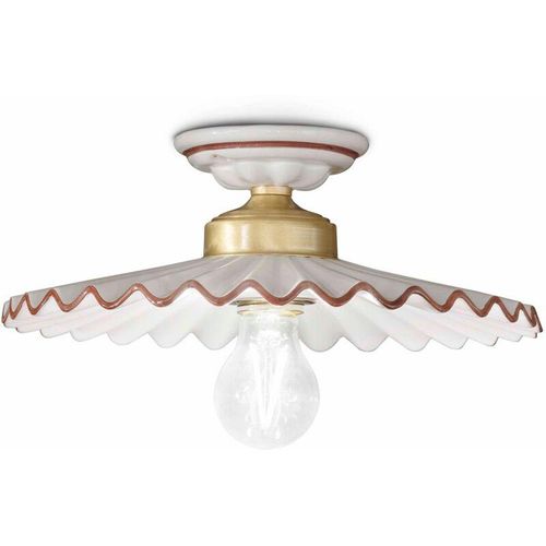 4255596708434 - Licht-erlebnisse - Deckenlampe Metall Keramik E27 ø 31 cm in Weiß Braun Messing matt rund Landhaus Keramikleuchte