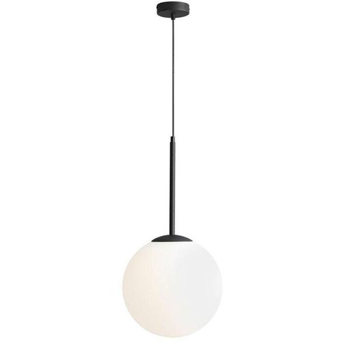 4255596682833 - Licht-erlebnisse - Hängelampe Metall Glas E27 30 cm breit h max 200 cm Schwarz Weiß Kugelschirm rund Modern