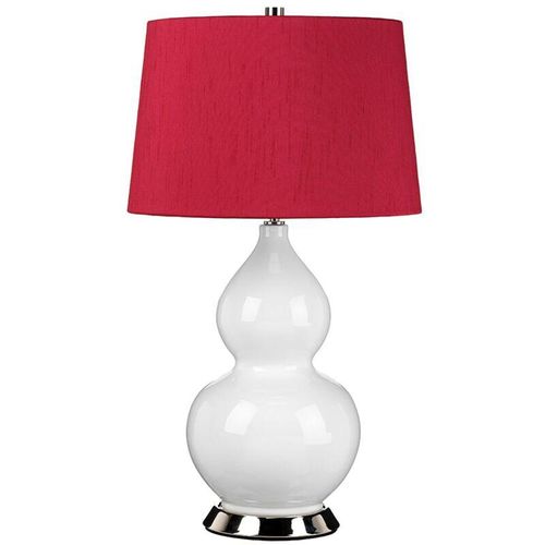 4255596732880 - Licht-erlebnisse - Nachttischleuchte Keramik Stoff E27 64 cm Weiß Rot Nickel poliert rund Retro Design Tischlampe