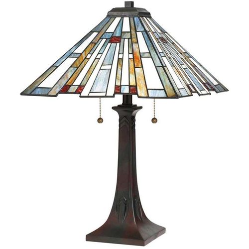 4255596733658 - Licht-erlebnisse - Nachttischleuchte Glas Metall 629 cm hoch in Bronze Antik Bunt 2-flammig Tiffany Stil Tischleuchte