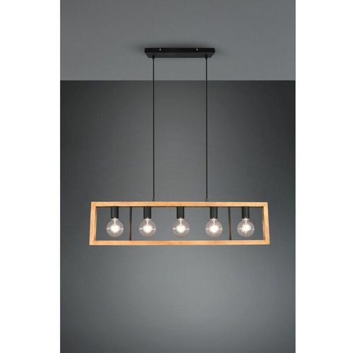 4017807502862 - Agra Kronleuchter rechteckiger Holzkäfig 5 Lichter Naturholz und schwarze Trio-Beleuchtung