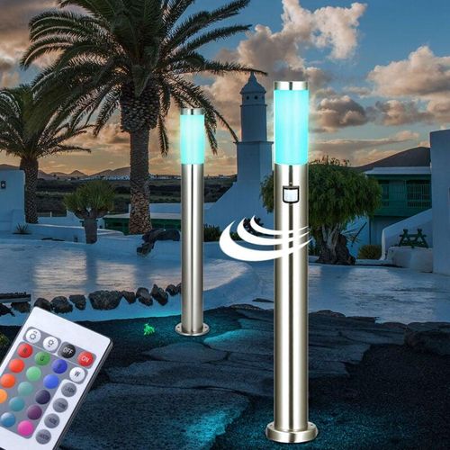 9007371504329 - 2er Set LED Außenstehlampen 1x Stehleuchte mit Bewegungsmelder Garten Wegeleuchte Edelstahl Außenlampe E27 RGB LED warmweiß dimmbar Garten