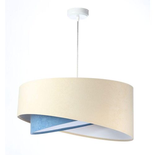 4255596668400 - Licht-erlebnisse - Pendelleuchte Stoff E27 d 50 cm rund h max 102 cm Weiß Creme Blau Modern Hängeleuchte 4255596668400 - Licht-erlebnisse - Pendelleuchte Stoff E27 d 50 cm rund h max 102 cm Weiß Creme Blau Modern Hängeleuchte