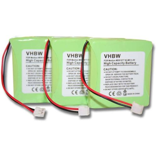 4250667302191 - 3x NiMH Akku Set 600mAh (24V) kompatibel mit schnurlos Festnetz Telefon Medion Life S63006 S63008 S63022 Slim 500 X680 Ersatz für 5M702BMX