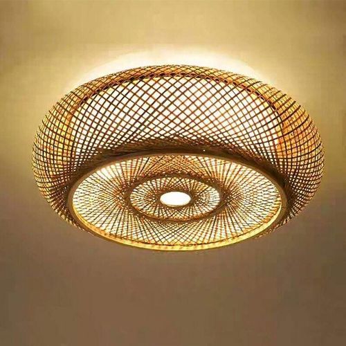 0759224071555 - LED-Deckenleuchte Bambus-Stil Handgewebte LED-Pendelleuchte E27 Retro-Deckenleuchte Rattan-Lampe Holzbeleuchtung Deckenleuchte Landhaus-Stil 40cm