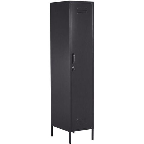 4251682265478 - Beliani - Metallschrank Schwarz Stahl 185cm hoch Modern mit abschließbarer Tür Kleiderstange 2 Türhaken 5 Fächern Wohnzimmer Schlafzimmer Flur Büro