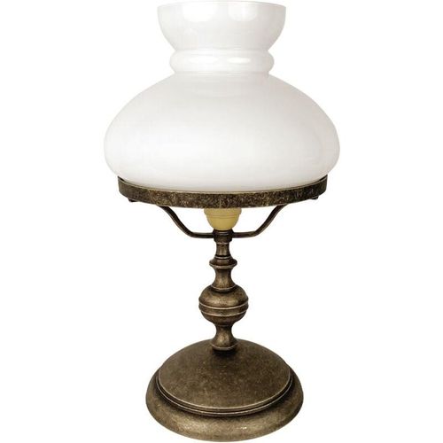 4255596682413 - Tischlampe Echt-Messing Glas E27 Ø 225 cm 39 cm in Bronze Antik matt Weiß rund Jugendstil