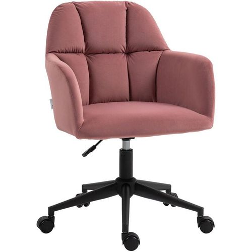 4255633574367 - - homcom Bürostuhl Höhenverstellbarer Schreibtischstuhl mit Samtoptik Rückenlehne Drehstuhl mit Armlehne für Home Office Büro Rosa