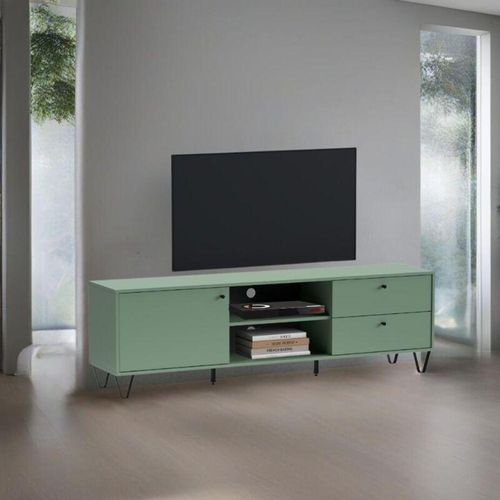 0711709075755 - Toscohome - TV-Schrank mit Tür Schubladen und offenes Fach grün 182 cm - Aldo