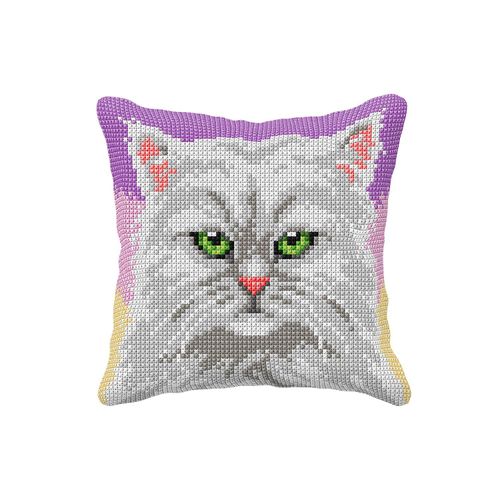 5902067328668 - Kreuzstichkissen Weiße Katze auf Pastell 5902067328668 - Kreuzstichkissen Weiße Katze auf Pastell
