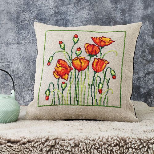 5702858334430 - Stickkissen Mohnblumen 5702858334430 - Stickkissen Mohnblumen