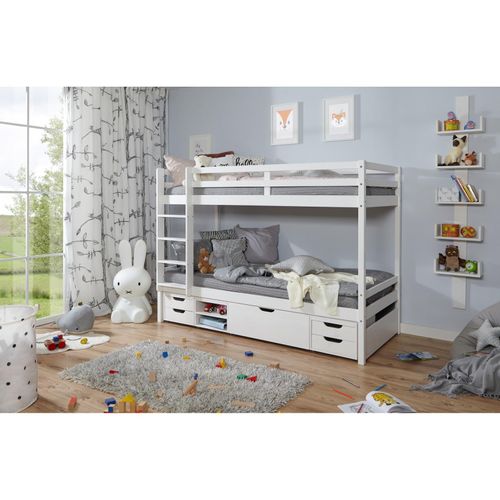 4251105957218 - TiCAA Etagenbett Finn Weiß mit 4er Funktionsschubkasten 4251105957218 - TiCAA Etagenbett Finn Weiß mit 4er Funktionsschubkasten