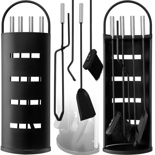 4260598879860 - KESSER® Kaminzubehör 5-teiliges Kaminbesteck Set – Modern Design beschichtet Hochwertige Kamingarnitur aus 5 Teilen Besen Schaufel Schürhaken Zange Ständer mit Sichtschutz Edelstahl