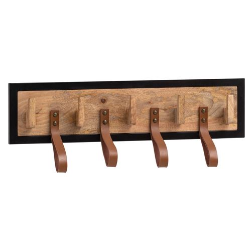 4251757718052 - Wandgarderobe Mango Massivholz Echtleder 60x15x6 cm Hakenleiste für Jacken Schals und Mützen Flurgarderobe mit Metallrahmen Garderobe Wand Holz 4251757718052 - Wandgarderobe Mango Massivholz Echtleder 60x15x6 cm Hakenleiste für Jacken Schals und Mützen Flurgarderobe mit Metallrahmen Garderobe Wand Holz