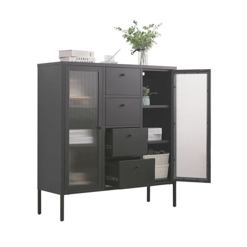 4260360016356 - Highboard Paris aus Metall mit Schubladen und Glastüren Schwarz - Schwarz - Mein-regal 4260360016356 - Highboard Paris aus Metall mit Schubladen und Glastüren Schwarz - Schwarz - Mein-regal