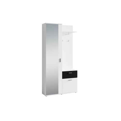 4251942203165 - Byliving - Kompakt-Garderobe jakob Korpus in Weiß Schubladen-Front in Schwarz Garderobe mit großer Spiegeltür Fest montiertes Set Kommode 4251942203165 - Byliving - Kompakt-Garderobe jakob Korpus in Weiß Schubladen-Front in Schwarz Garderobe mit großer Spiegeltür Fest montiertes Set Kommode