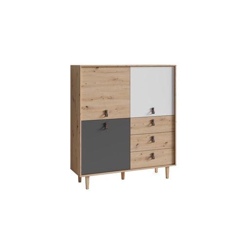 4251942206371 - Byliving - Highboard bill Wohnzimmerschrank Artisan Eiche Optik hellbraun Schrank mit 3 Tür und 3 Schubkästen Sideboard mit Fronten in weiß und 4251942206371 - Byliving - Highboard bill Wohnzimmerschrank Artisan Eiche Optik hellbraun Schrank mit 3 Tür und 3 Schubkästen Sideboard mit Fronten in weiß und