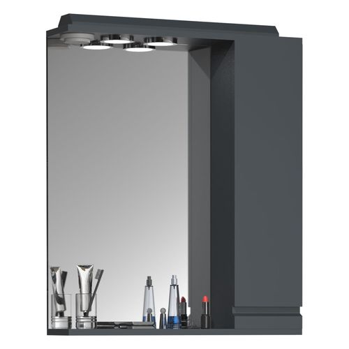 4051814423697 - Badspiegel Badschrank zeitlos Maße ca H 71 x B 60 x T 14 cm ausreichend Stauraum Spiegelschrank mit Beleuchtung - Silora L Gr 60 grau (anthrazit) B60cm H71cm T14cm Holzwerkstoff Spiegel