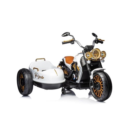 3800931054106 - Kinder Elektromotorrad DUO TRON Beiwagen Musikfunktion für 2 Kinder weiß