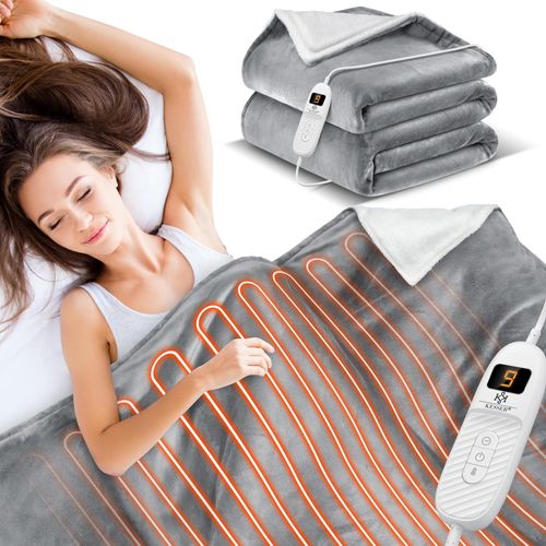 4255598312387 - KESSER® Heizdecke mit Abschaltautomatik Doppelseitig Elektrische Wärmedecke Kuscheldecke Bett Sofa 9 Temperaturstufen waschbar bis 40°C mit Timer Digitalanzeige