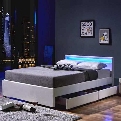 4058166164612 - HOME DELUXE LED Bett Nube mit Schubladen und Matratze 180 x 200cm - versch Ausführungen - Weiß