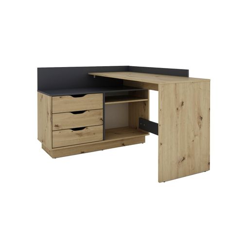 4251942206678 - Byliving - Winkelschreibtisch belfast   Rechts oder Links montierbar   3 Schubkästen   Artisan Eichen-Optik - anthrazit  Bürotisch   Eckschreibtisch