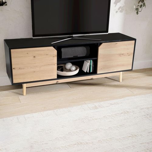 4251757720628 - Lowboard Schwarz Eiche-Dekor 150x55x40 cm TV-Kommode Modern Design TV-Schrank Hoch Fernsehtisch Fernsehschrank mit zwei Türen Fernsehkommode 4251757720628 - Lowboard Schwarz Eiche-Dekor 150x55x40 cm TV-Kommode Modern Design TV-Schrank Hoch Fernsehtisch Fernsehschrank mit zwei Türen Fernsehkommode