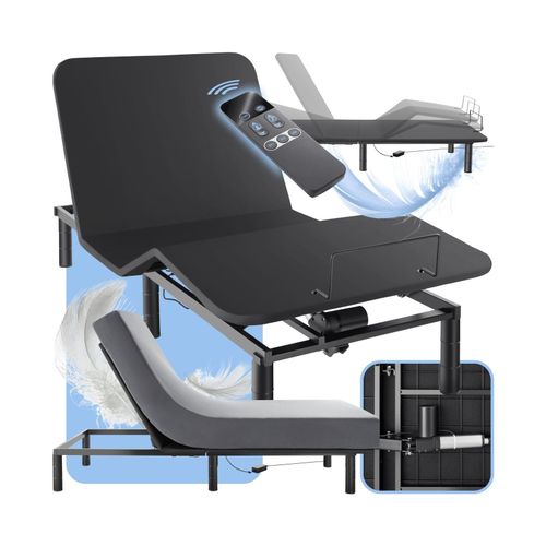 4061173260147 - tectake® Bettgestell mit elektrisch verstellbarem Lattenrost elektrisch verstellbares Rücken- und Fußteil Belastbarkeit 340 kg Polyesterbezug 90 x 200 x 425 cm