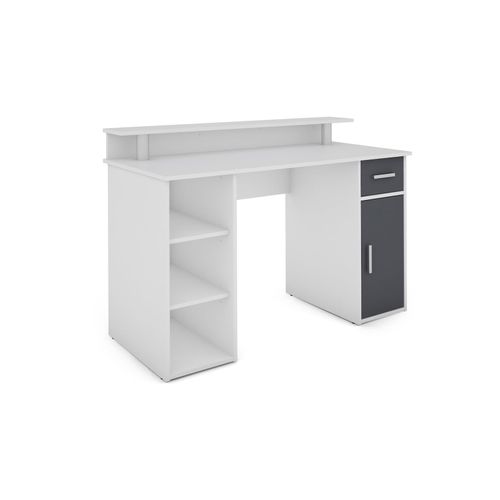 4251942206425 - Schreibtisch DIEGO Arbeits-Tisch mit viel Stauraum in matt weiß Fronten in anthrazit Computer-Tisch 1 Schublade 1 Tür 3 offene 4251942206425 - Schreibtisch DIEGO Arbeits-Tisch mit viel Stauraum in matt weiß Fronten in anthrazit Computer-Tisch 1 Schublade 1 Tür 3 offene