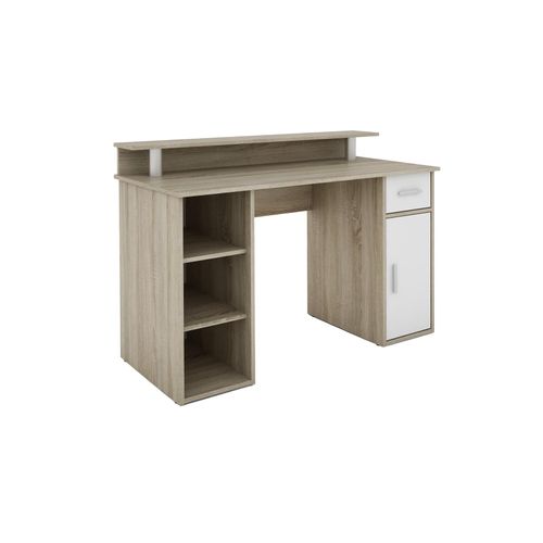 4251942206418 - Byliving - Schreibtisch diego Arbeits-Tisch mit viel Stauraum in Sonoma Eichen-Holz-Optik Fronten in Weiß Computer-Tisch 1 Schublade 1 Tür 4251942206418 - Byliving - Schreibtisch diego Arbeits-Tisch mit viel Stauraum in Sonoma Eichen-Holz-Optik Fronten in Weiß Computer-Tisch 1 Schublade 1 Tür