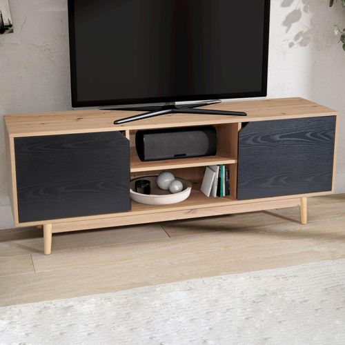 4251757720611 - Lowboard Eiche-Dekor Schwarz 150x55x40 cm TV-Kommode Modern Design TV-Schrank Hoch Fernsehtisch Fernsehschrank mit zwei Türen Fernsehkommode 4251757720611 - Lowboard Eiche-Dekor Schwarz 150x55x40 cm TV-Kommode Modern Design TV-Schrank Hoch Fernsehtisch Fernsehschrank mit zwei Türen Fernsehkommode