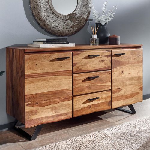 4251757710285 - Sideboard 145x82x45 cm Sheesham Massivholz   Metall mit Baumkante Kommode mit Schubladen Anrichte Schubladenschrank Modern - Finebuy