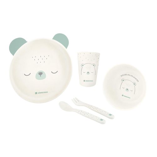 3801302041350 - Kikkaboo Kindergeschirr Set Bear with me 5-teilig Tiermotiv Schale Besteck grün