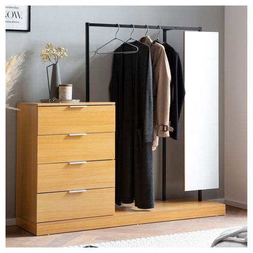 4251757720512 - Garderobe Kleiderschrank Eiche 145 cm Schubläden Spiegel Kleiderstange 4251757720512 - Garderobe Kleiderschrank Eiche 145 cm Schubläden Spiegel Kleiderstange