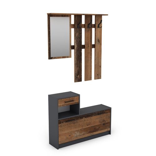 4251942207118 - Garderoben-Set tamina Kommode mit Schuhschrank + hängende Garderobe mit Spiegel anthrazit Fronten braun Old Wood Flur-Schrank Schränke 4251942207118 - Garderoben-Set tamina Kommode mit Schuhschrank + hängende Garderobe mit Spiegel anthrazit Fronten braun Old Wood Flur-Schrank Schränke