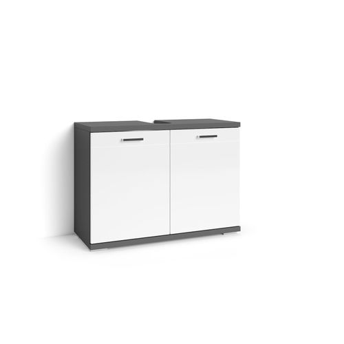 4251942212457 - Waschbeckenunterschrank nebraska Anthrazit matt Hochglanz weiß lackiert b 80 h 59 t 315 cm 2-türig - Byliving 4251942212457 - Waschbeckenunterschrank nebraska Anthrazit matt Hochglanz weiß lackiert b 80 h 59 t 315 cm 2-türig - Byliving