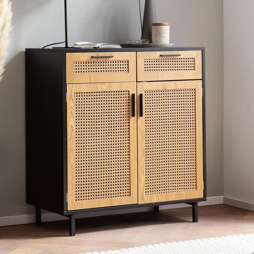 4251757720864 - Sideboard 80x865x40 cm Kommode Schwarz mit Wiener Geflecht Hoher Kommodenschrank Zeitlos Standschrank Wohnzimmer mit 2 Türen und Schubladen 4251757720864 - Sideboard 80x865x40 cm Kommode Schwarz mit Wiener Geflecht Hoher Kommodenschrank Zeitlos Standschrank Wohnzimmer mit 2 Türen und Schubladen