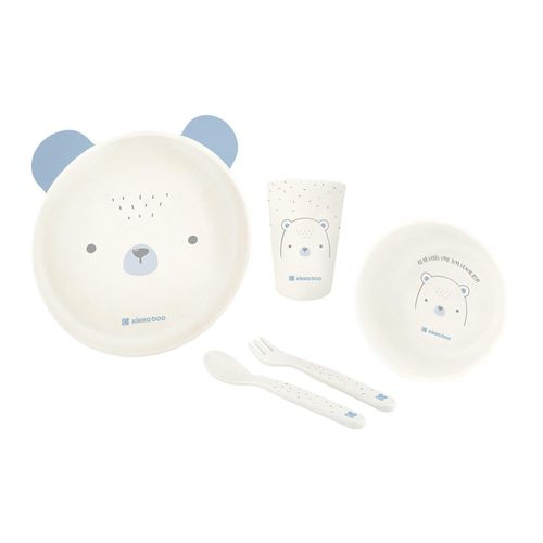 3801302041367 - Kikkaboo Kindergeschirr Set Bear with me 5-teilig Tiermotiv Schale Besteck blau