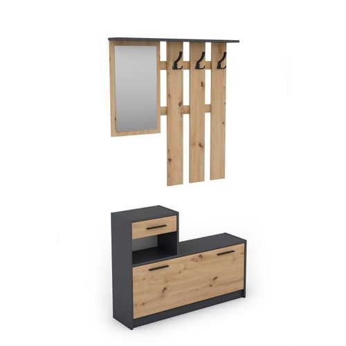 4251942246322 - Garderoben-Set tamina Kommode mit Schuhschrank + hängende Garderobe mit Spiegel anthrazit Fronten braun Artisan Eiche Flur-Schrank Schränke 4251942246322 - Garderoben-Set tamina Kommode mit Schuhschrank + hängende Garderobe mit Spiegel anthrazit Fronten braun Artisan Eiche Flur-Schrank Schränke
