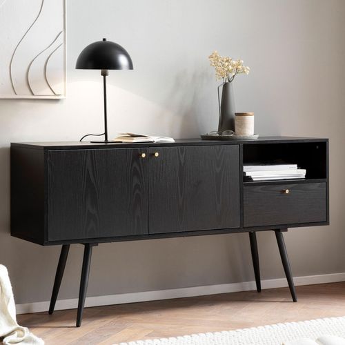 4251757720604 - Finebuy - Sideboard 140x75x40 cm Kommode Schwarz mit Eiche-Dekor Zeitlos Hoher Kommodenschrank Standschrank Wohnzimmer mit 2 Türen und Schublade 4251757720604 - Finebuy - Sideboard 140x75x40 cm Kommode Schwarz mit Eiche-Dekor Zeitlos Hoher Kommodenschrank Standschrank Wohnzimmer mit 2 Türen und Schublade