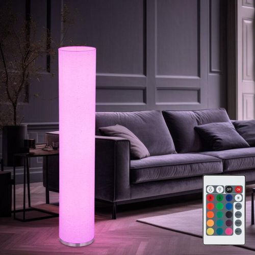 9007371516278 - Stehleuchte Säulenlampe Wohnzimmer modern 3 flammig Stehleuchte mit Textilschirm Metall weiß Fernbedienung dimmbar 3x rgb led 9W 806Lm DxH 19x110