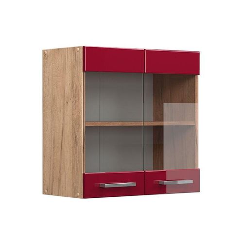 4066731042685 - Hängeglasschrank Küchenschrank Küchenzeile R-Line 60 cm Eiche Bordeaux Tür Fächer